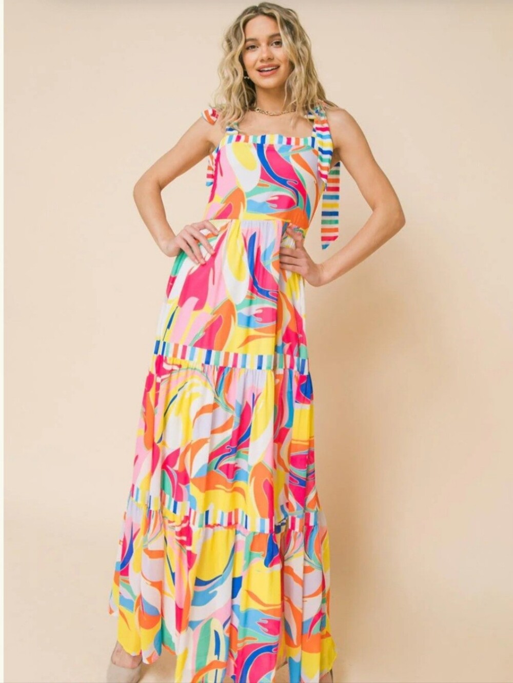 Flying Tomato Multicolor Striped Sundress - Red, Orange, Yellow, Green, Blue